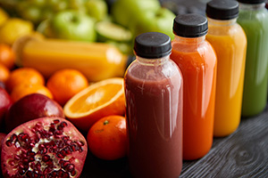bottles of colorful juice